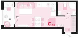Планировка Студия, 31.6 м² ЖК «Первое место»