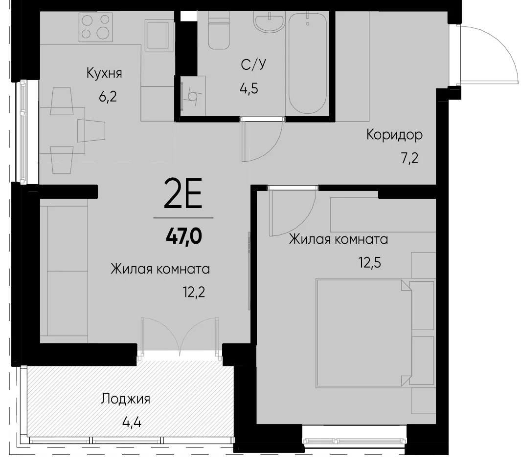 Планировка 2-комн. квартира, 47.1 м² ЖК «Васильевский остров»