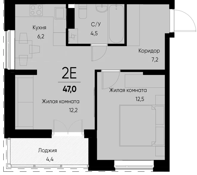 Планировка 2-комн. квартира, 47.3 м² ЖК «Васильевский остров»