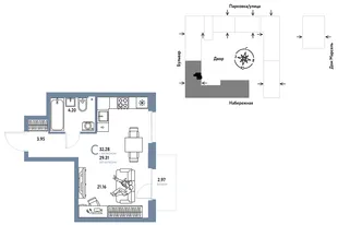 Планировка Студия, 32.28 м² ЖК «Европейский берег 2.0»