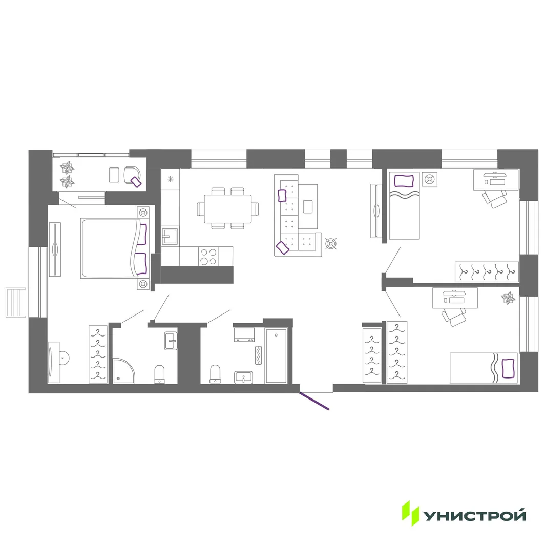 Планировка 3-комн. квартира, 86.7 м² ЖК «Риверсайд»