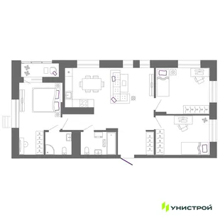 Планировка 3-комн. квартира, 86.7 м² ЖК «Риверсайд»
