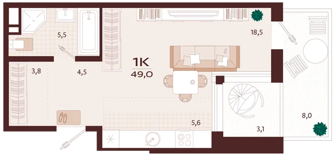 Планировка 1-комн. квартира, 49 м² ЖК «Роялта» Планировка 1-комн. квартира, 49 м² ЖК «Роялта»
