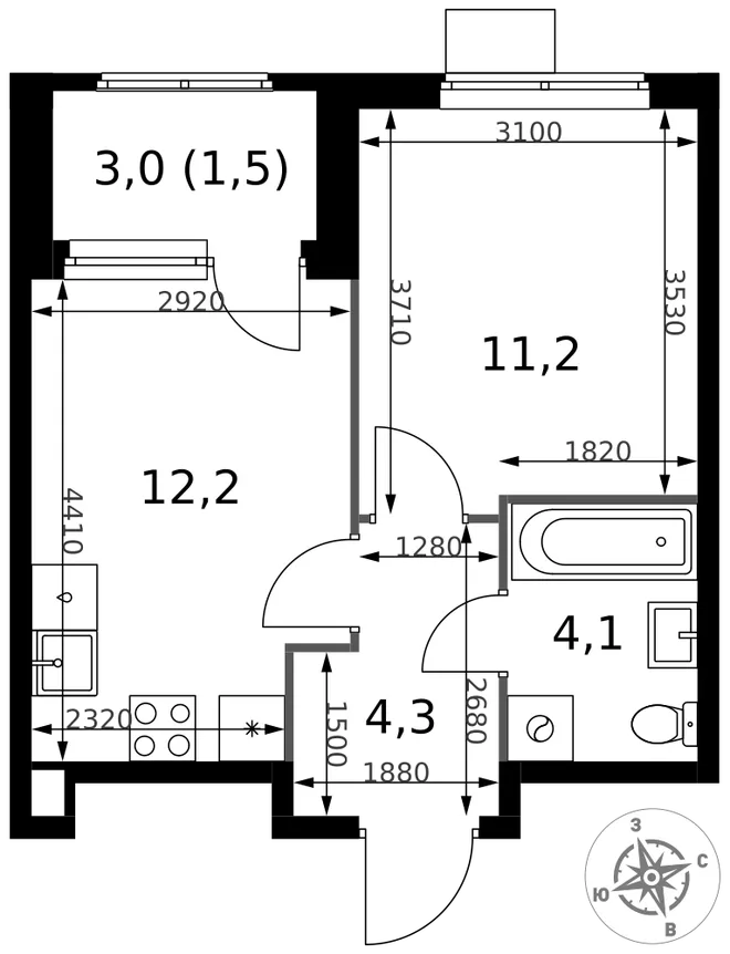 Планировка 1-комн. квартира, 33.3 м² ЖК «1-й Химкинский» Планировка 1-комн. квартира, 33.3 м² ЖК «1-й Химкинский»