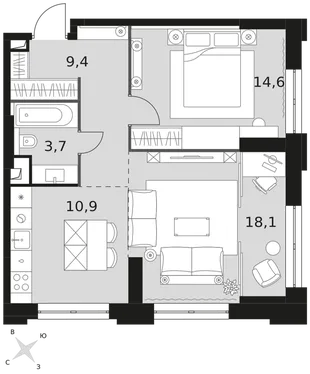 Квартира 2-комн. квартира, 56.7 м² ЖК «Sydney City» Фото 1 Квартира 2-комн. квартира, 56.7 м² ЖК «Sydney City» Фото 1