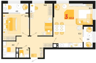 Планировка 3-комн. квартира, 82.8 м² ЖК «Первое место»