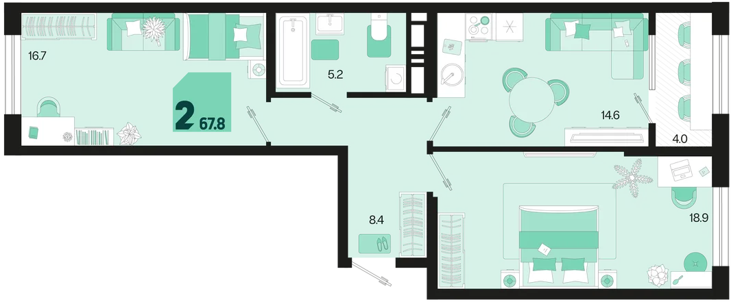 Планировка 2-комн. квартира, 67.8 м² ЖК «Первое место»