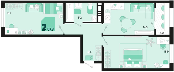 Планировка 2-комн. квартира, 67.8 м² ЖК «Первое место» Планировка 2-комн. квартира, 67.8 м² ЖК «Первое место»