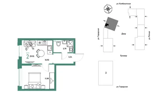 Планировка 2-комн. квартира, 29.95 м² ЖК «Уральский сад»