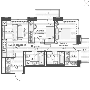 Квартира 2-комн. квартира, 63.1 м² ЖК «Философия» Фото 1 Квартира 2-комн. квартира, 63.1 м² ЖК «Философия» Фото 1