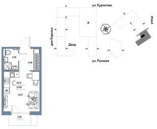 Планировка Студия, 25.33 м² ЖК «Остров-сад»