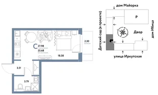 Планировка Студия, 27.98 м² ЖК «Остров-сад»