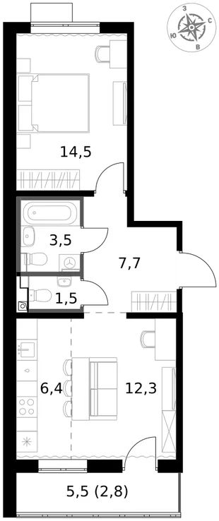 Квартира 2-комн. квартира, 48.7 м² ЖК «1-й Южный» Фото 1 Квартира 2-комн. квартира, 48.7 м² ЖК «1-й Южный» Фото 1