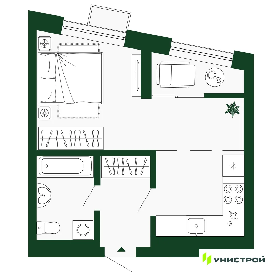 Планировка 1-комн. квартира, 34 м² ЖК «Парковый квартал 2.0»