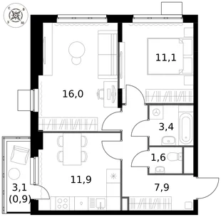 Квартира 2-комн. квартира, 52.8 м² ЖК «1-й Донской» Фото 1 Квартира 2-комн. квартира, 52.8 м² ЖК «1-й Донской» Фото 1