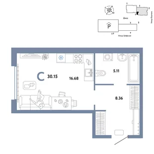Планировка Студия, 30.15 м² ЖК «Страна.Энтузиастов»