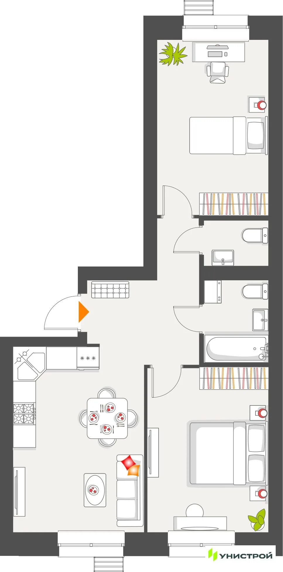 Планировка 2-комн. квартира, 60.28 м² ЖК «Атмосфера»