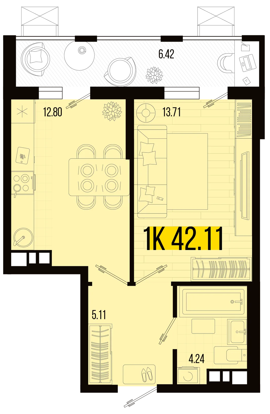 Планировка 1-комн. квартира, 38.9 м² ЖК «Цветной бульвар»