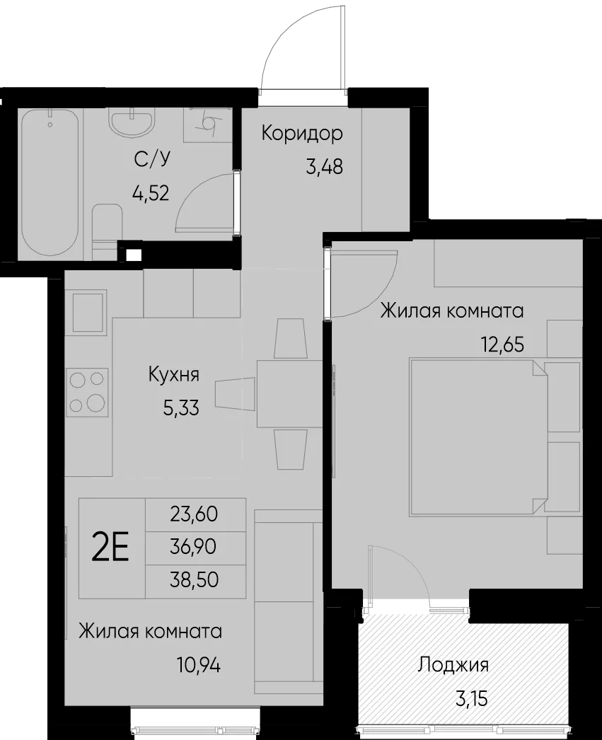 Планировка 2-комн. квартира, 40 м² ЖК «Васильевский остров»