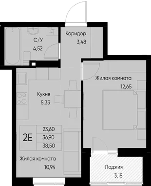 Планировка 2-комн. квартира, 40 м² ЖК «Васильевский остров»