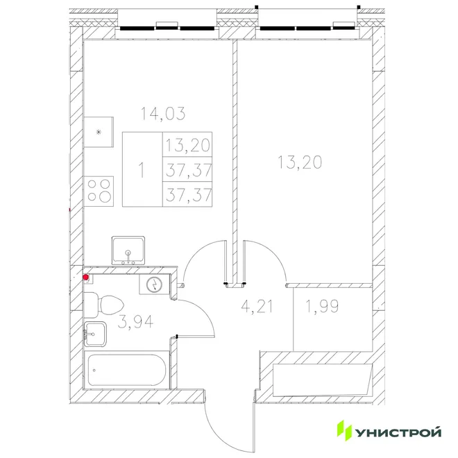 Планировка 1-комн. квартира, 37.37 м² ЖК «Statum» Планировка 1-комн. квартира, 37.37 м² ЖК «Statum»