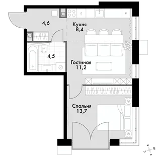 Квартира 2-комн. квартира, 42.3 м² ЖК «Флагман» Фото 1 Квартира 2-комн. квартира, 42.3 м² ЖК «Флагман» Фото 1