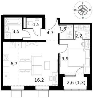 Квартира 2-комн. квартира, 47.8 м² ЖК «1-й Ясеневский» Фото 1 Квартира 2-комн. квартира, 47.8 м² ЖК «1-й Ясеневский» Фото 1