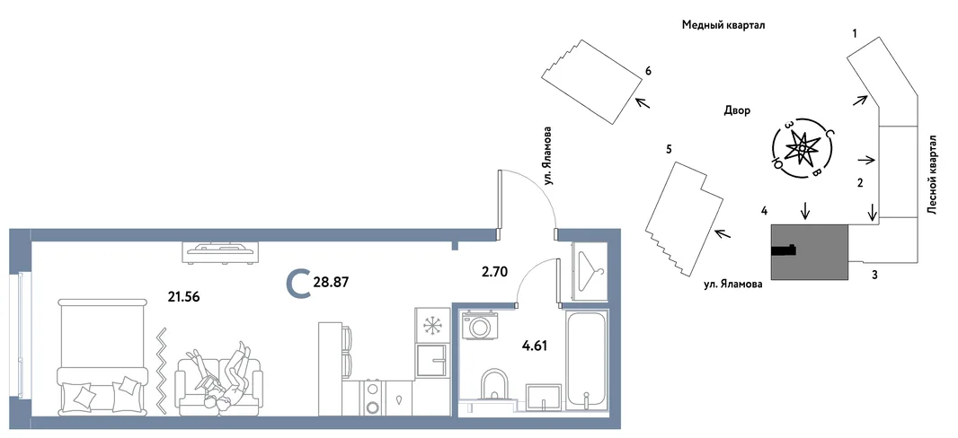 Планировка Студия, 28.87 м² ЖК «Сибирский сад»