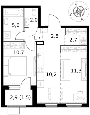 Квартира 2-комн. квартира, 47.9 м² ЖК «1-й Химкинский» Фото 1