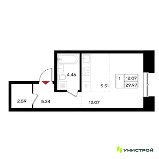 Планировка 1-комн. квартира, 29.97 м² ЖК «Уникум на Энгельса»