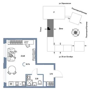 Планировка Студия, 30.76 м² ЖК «Сердце Сибири»