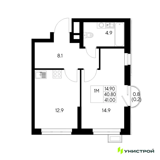 Планировка 1-комн. квартира, 41 м² ЖК «Стадиум» Планировка 1-комн. квартира, 41 м² ЖК «Стадиум»
