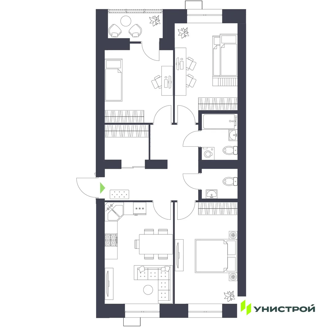 Планировка 3-комн. квартира, 75.84 м² ЖК «Царёво City»