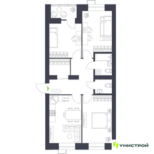 Планировка 3-комн. квартира, 75.84 м² ЖК «Царёво City»