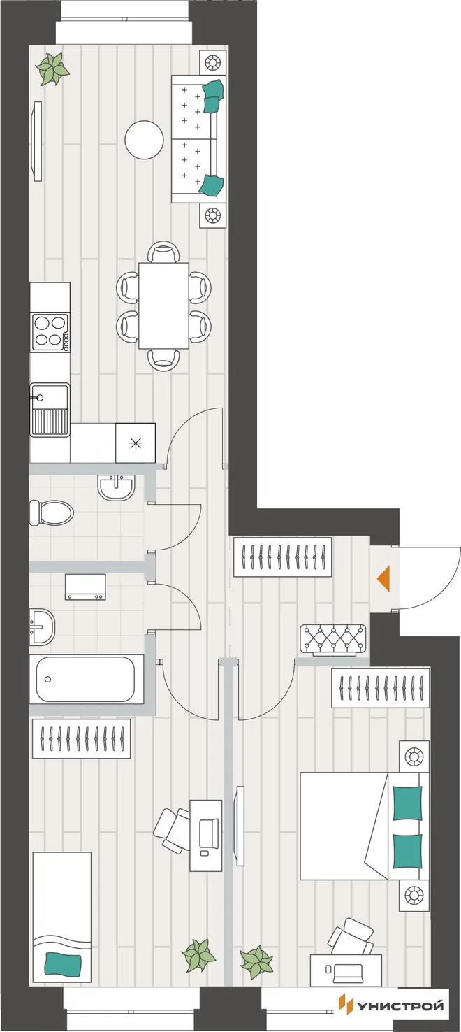 Планировка 2-комн. квартира, 58.39 м² ЖК «Аквамарин» Планировка 2-комн. квартира, 58.39 м² ЖК «Аквамарин»