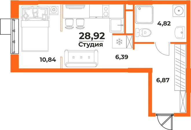 Планировка Студия, 28.92 м² ЖК «Живописный сад» Планировка Студия, 28.92 м² ЖК «Живописный сад»