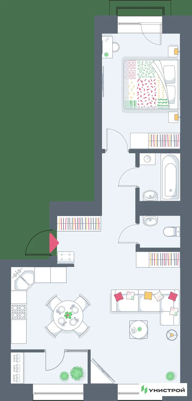 Планировка 1-комн. квартира, 54.43 м² ЖК «Весна-2» Планировка 1-комн. квартира, 54.43 м² ЖК «Весна-2»