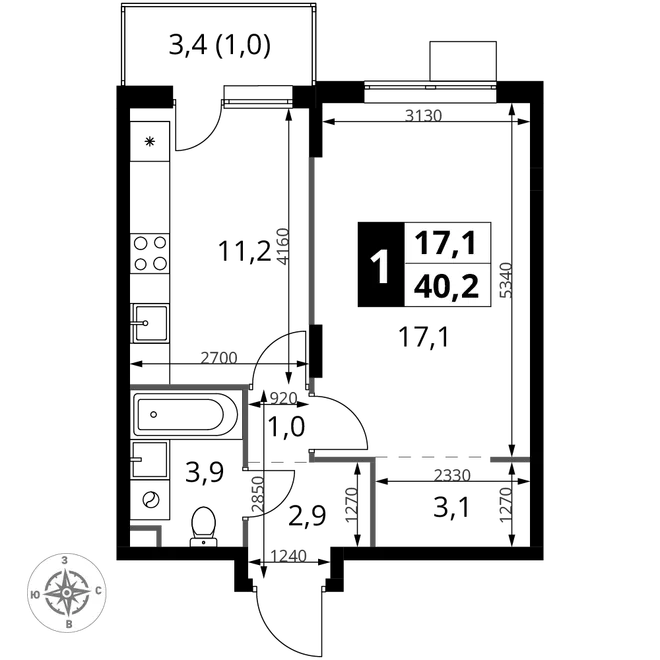 Планировка 1-комн. квартира, 40.2 м² ЖК «1-й Шереметьевский» Планировка 1-комн. квартира, 40.2 м² ЖК «1-й Шереметьевский»