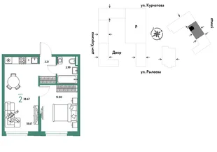 Планировка 2-комн. квартира, 38.85 м² ЖК «Остров-сад»