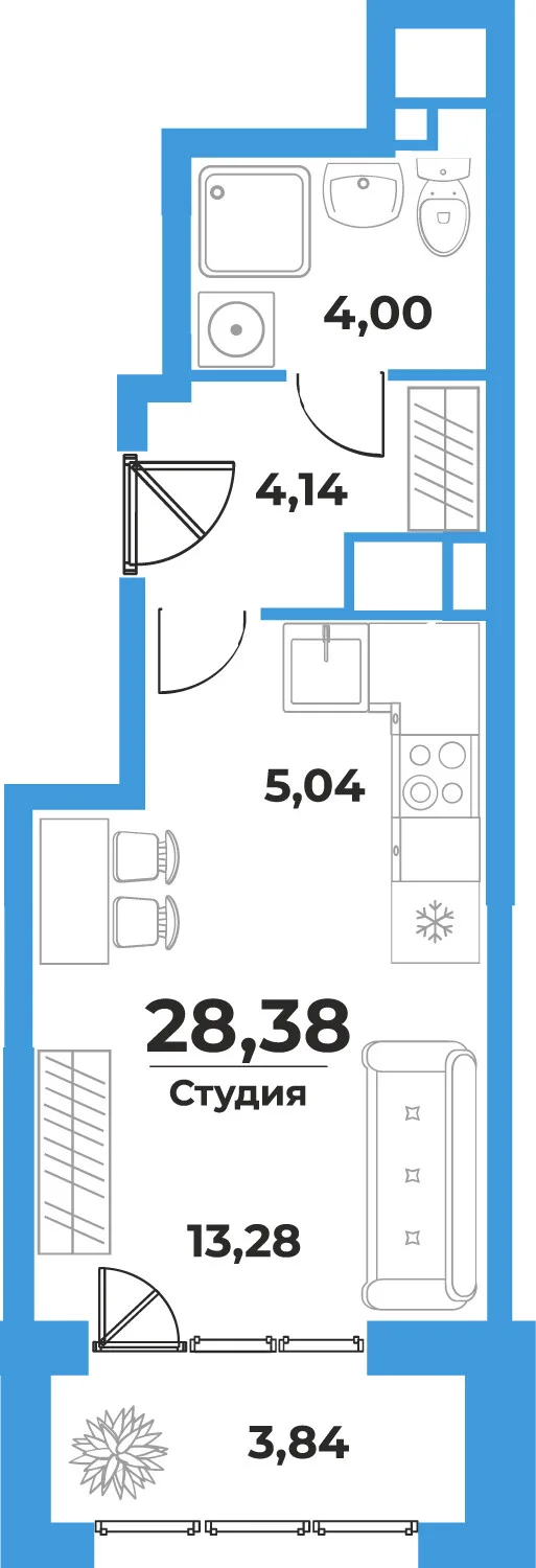 Планировка Студия, 28.38 м² ЖК «На семи холмах» Планировка Студия, 28.38 м² ЖК «На семи холмах»