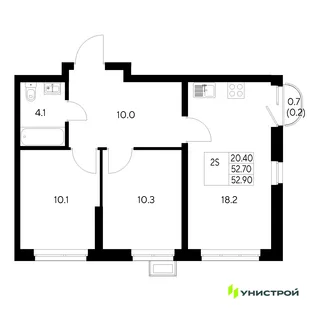 Планировка 2-комн. квартира, 52.9 м² ЖК «Стадиум»