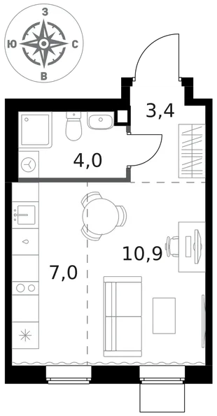 Квартира Студия, 25.3 м² ЖК «1-й Ясеневский» Фото 1