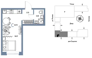 Планировка Студия, 25.72 м² ЖК «Остров-сад»