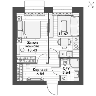 Квартира 1-комн. квартира, 35.3 м² ЖК «ФоРест» Фото 1 Квартира 1-комн. квартира, 35.3 м² ЖК «ФоРест» Фото 1