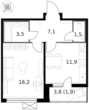 Квартира 1-комн. квартира, 42.1 м² ЖК «1-й Ленинградский» Фото 1