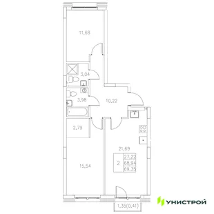 Планировка 2-комн. квартира, 69.35 м² ЖК «Statum»