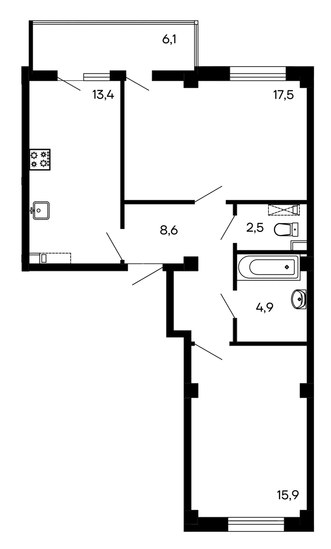 Планировка 2-комн. квартира, 68.9 м² ЖК «Доброгород»
