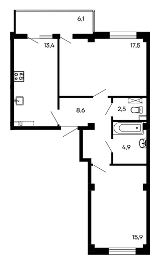 Планировка 2-комн. квартира, 68.9 м² ЖК «Доброгород»