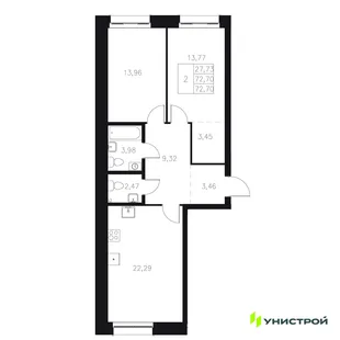 Планировка 2-комн. квартира, 72.7 м² ЖК «Statum»