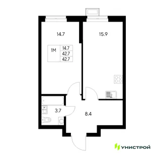 Планировка 1-комн. квартира, 42.7 м² ЖК «Стадиум»